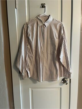 a new day Striped Button-Down Shirt in White and Tan